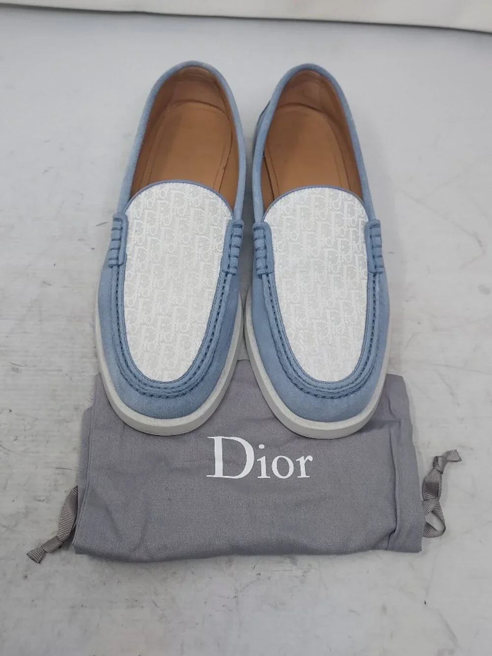 Dior Granville MENS Light Blue White Oblique Logo Loafer